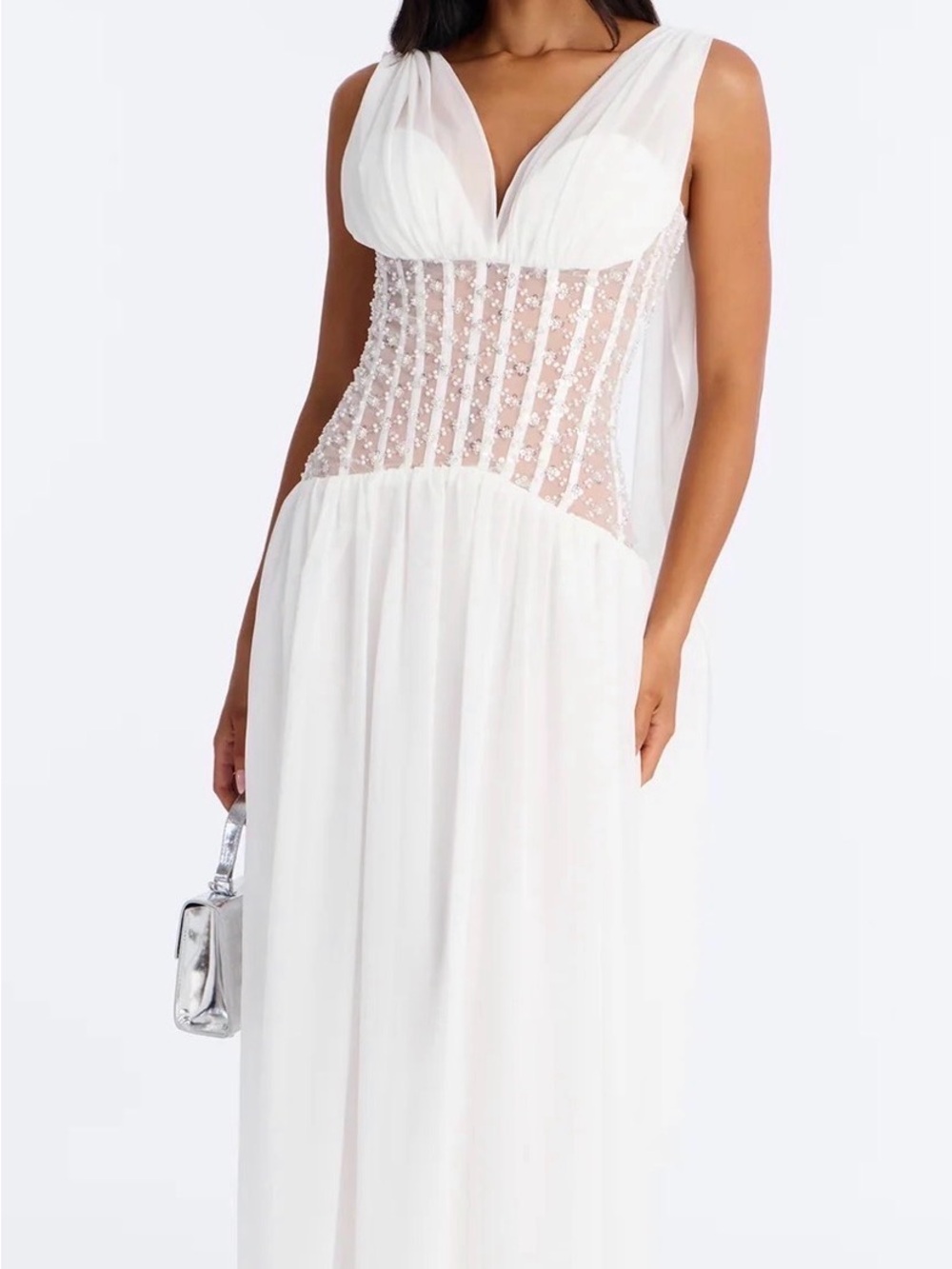 Elegant White Beaded Corset Gown